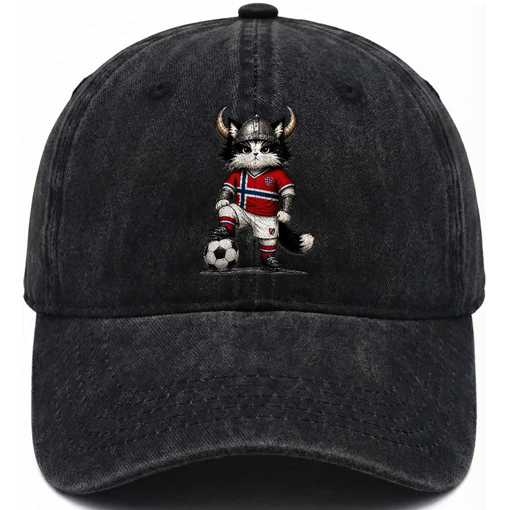 Norway Soccer Fan Washed Cotton Baseball Cap Cute Viking Cat Norwegian Flag Nordic Football Lovers