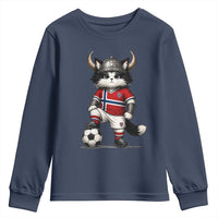 Norway Soccer Fan Youth Sweatshirt Cute Viking Cat Norwegian Flag Nordic Football Lovers