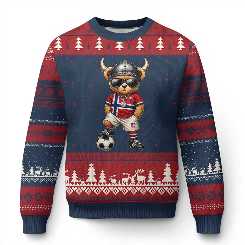 Norway Soccer Fan Ugly Christmas Sweater Cool Viking Bear Nordic Football Norwegian Flag