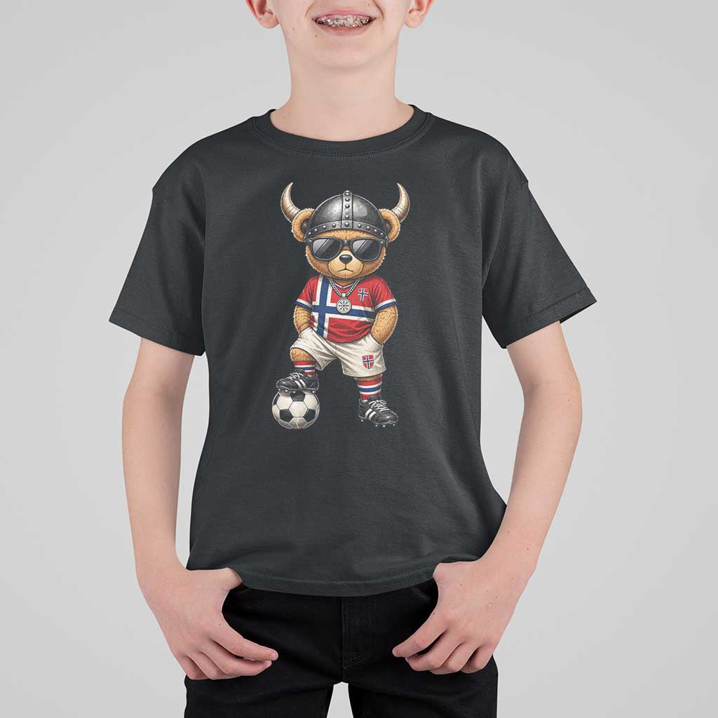 Norway Soccer Fan T Shirt For Kid Cool Viking Bear Nordic Football Norwegian Flag
