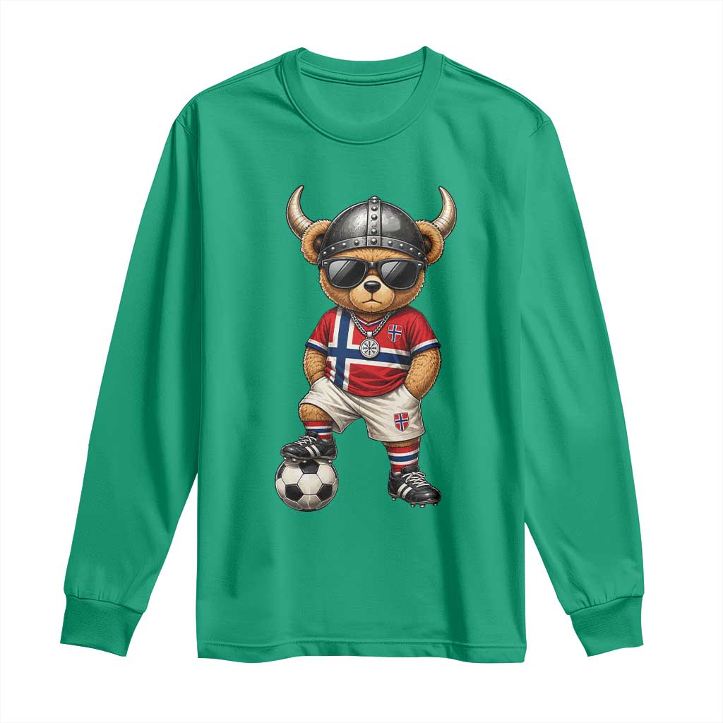 Norway Soccer Fan Long Sleeve Shirt Cool Viking Bear Nordic Football Norwegian Flag