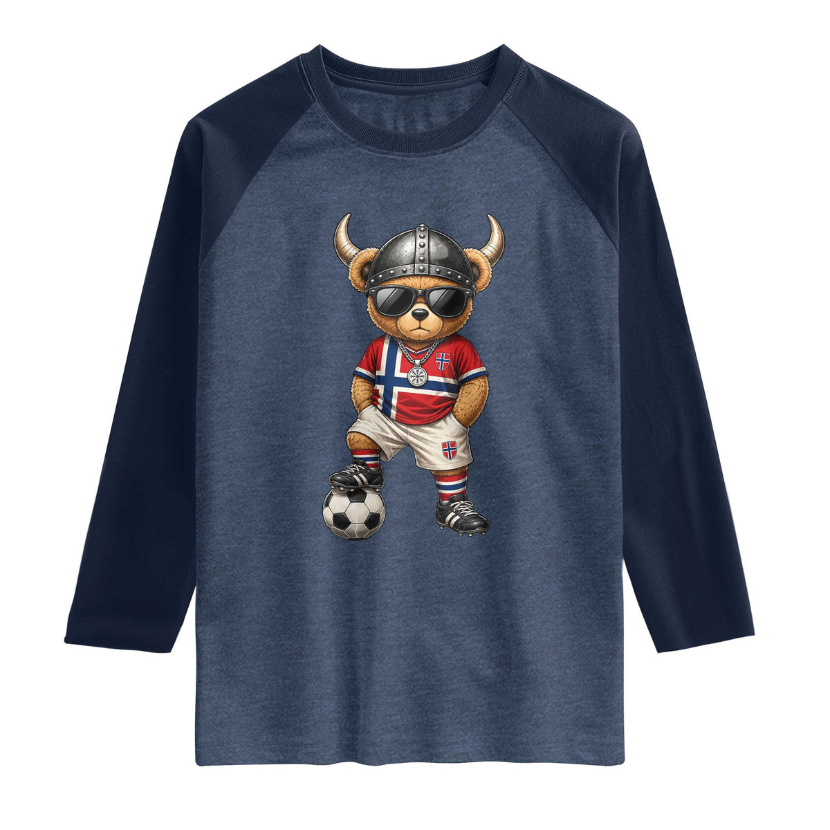 Norway Soccer Fan Raglan Shirt Cool Viking Bear Nordic Football Norwegian Flag