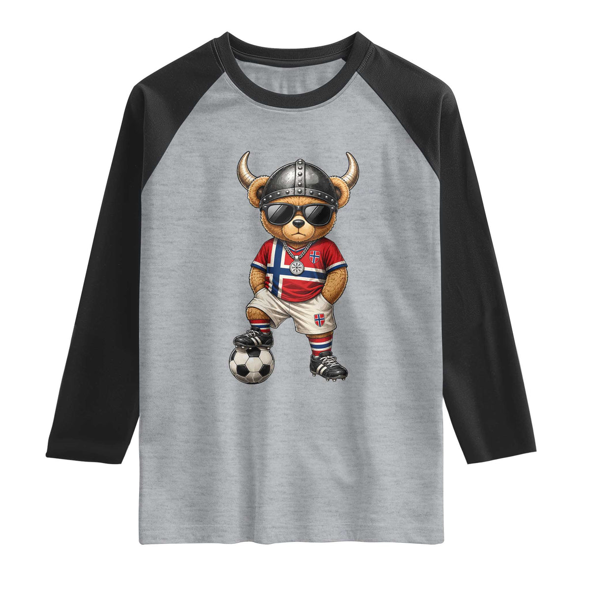 Norway Soccer Fan Raglan Shirt Cool Viking Bear Nordic Football Norwegian Flag