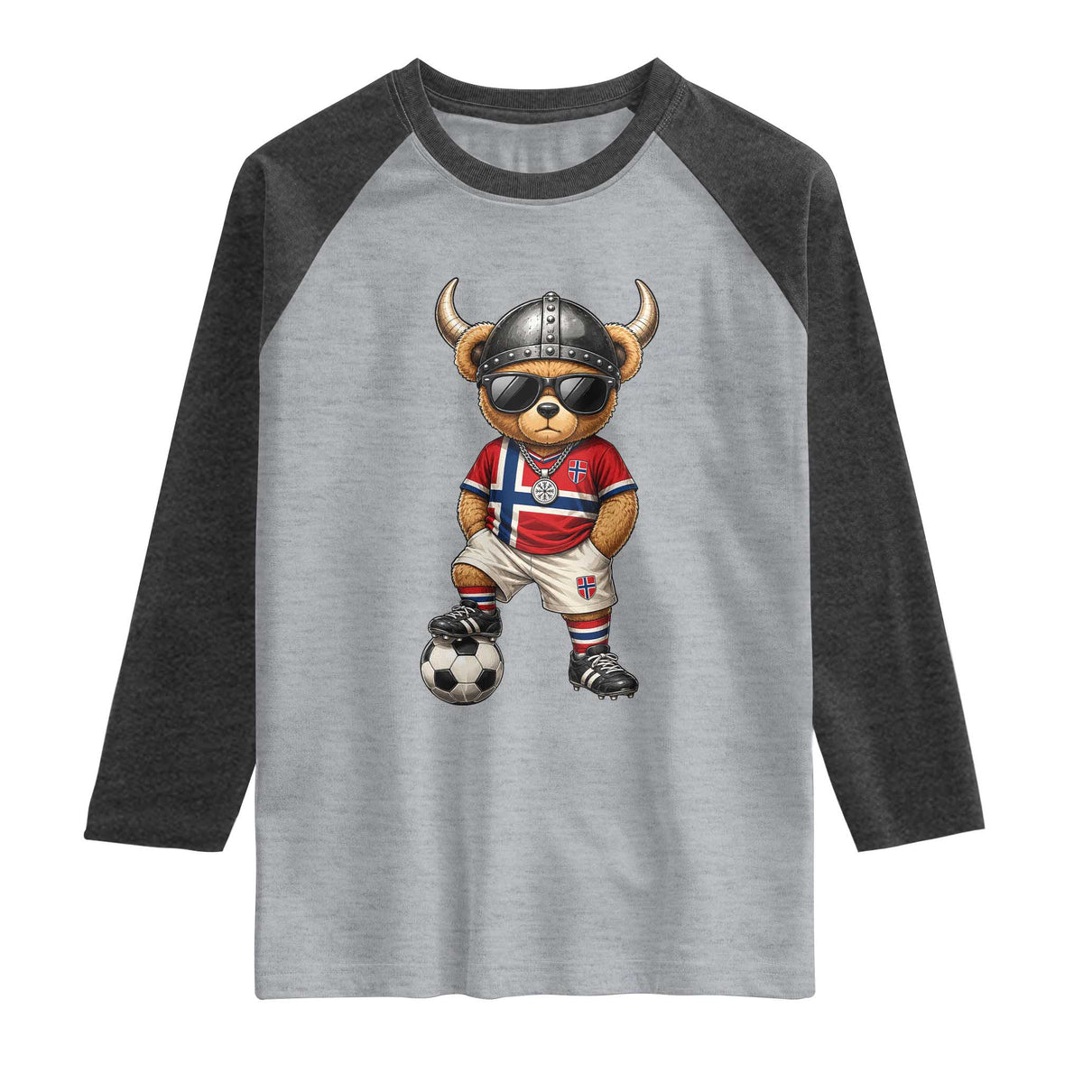 Norway Soccer Fan Raglan Shirt Cool Viking Bear Nordic Football Norwegian Flag