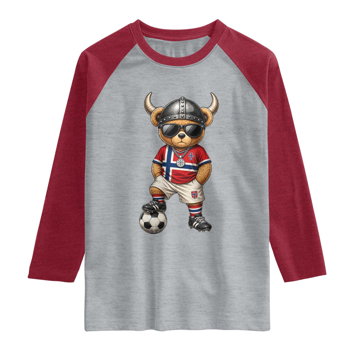 Norway Soccer Fan Raglan Shirt Cool Viking Bear Nordic Football Norwegian Flag