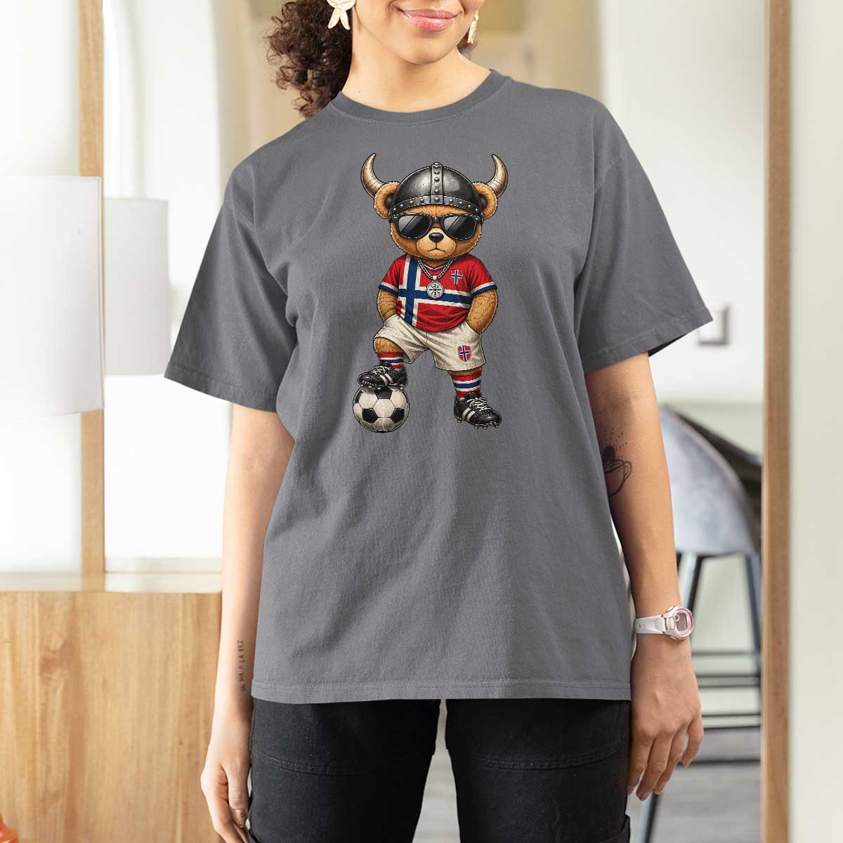 Norway Soccer Fan T Shirt For Women Cool Viking Bear Nordic Football Norwegian Flag