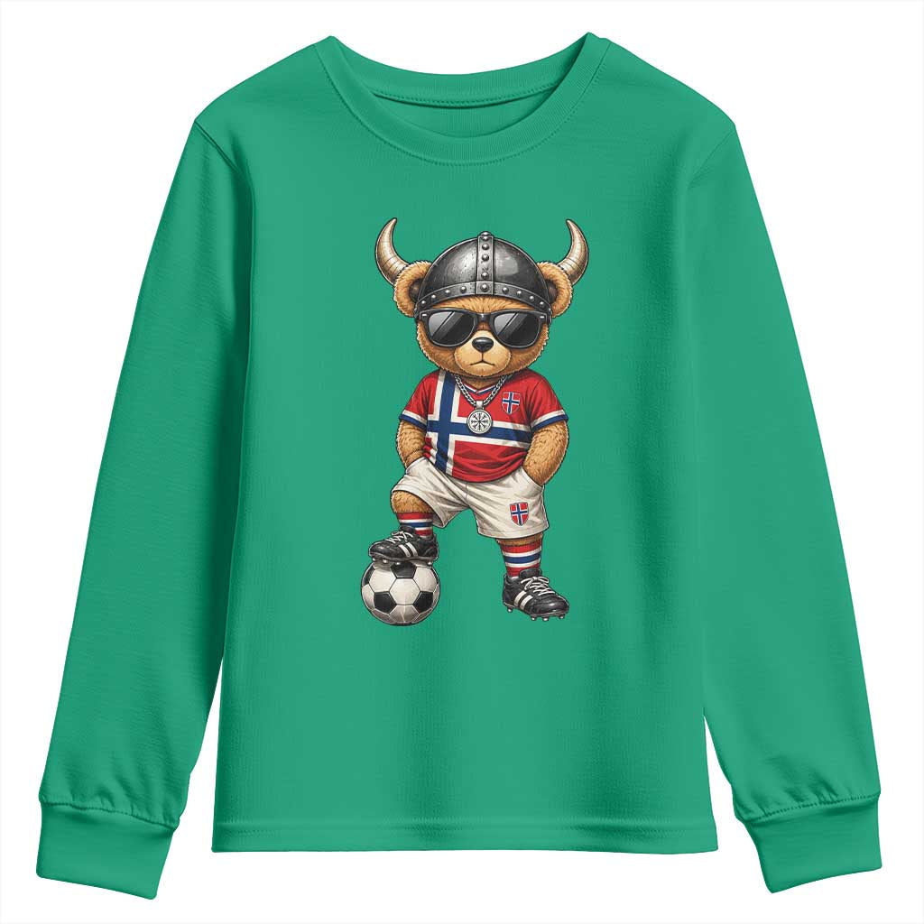 Norway Soccer Fan Youth Sweatshirt Cool Viking Bear Nordic Football Norwegian Flag