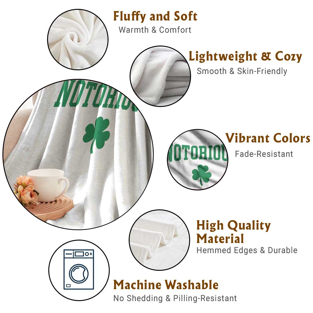 Irish Pride Boxing Fighting Notorious Throw Blanket Retro Shamrock Varsity Irish Lucky Clover Graphic