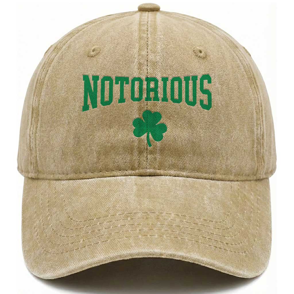 Irish Pride Boxing Fighting Notorious Washed Cotton Baseball Cap Retro Shamrock Varsity Irish Lucky Clover Graphic