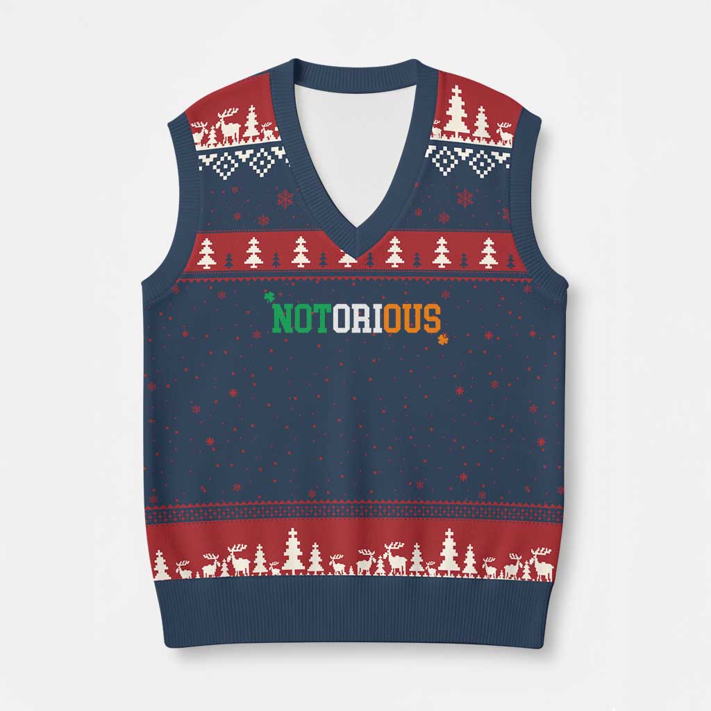 Irish Pride Boxing Fighting Notorious V-Neck Knit Sweater Vest Irish Flag Lucky Shamrock Graphic