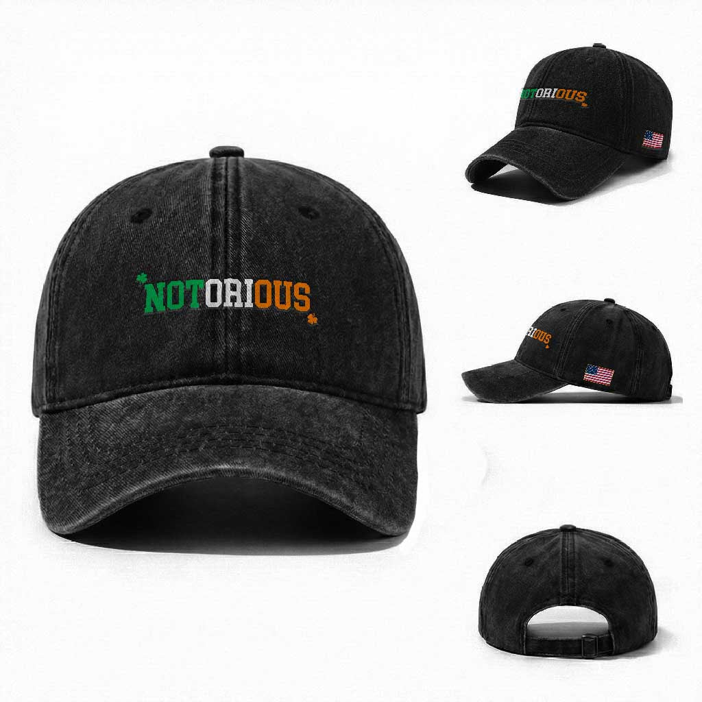 Irish Pride Boxing Fighting Notorious Washed Cotton Baseball Cap Irish Flag Lucky Shamrock Graphic