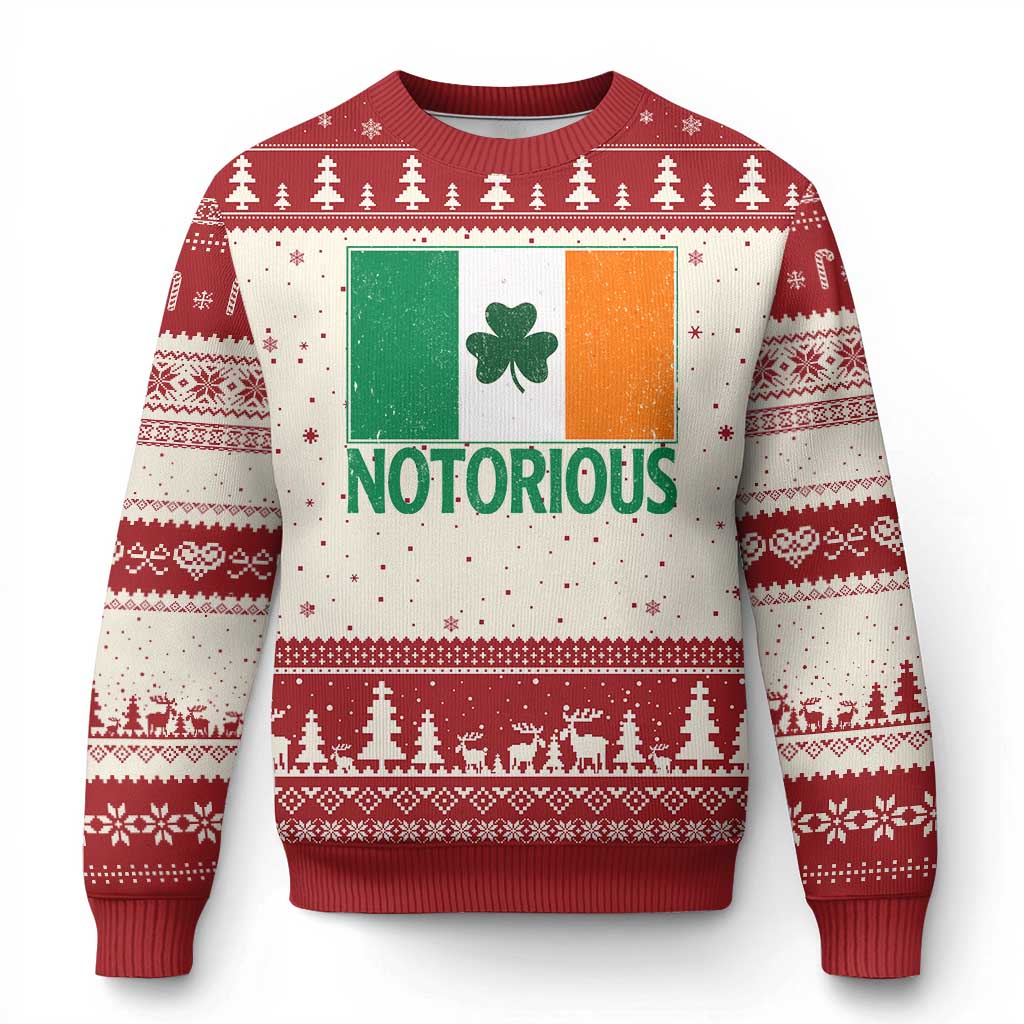 Irish Pride Boxing Fighting Notorious Ugly Christmas Sweater Vintage Ireland Flag Irish Retro Throwback