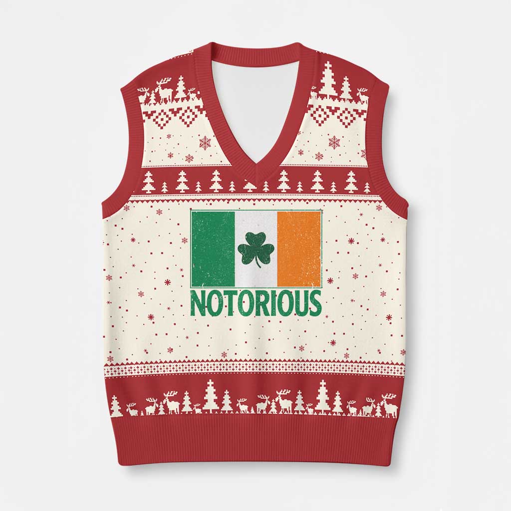 Irish Pride Boxing Fighting Notorious V-Neck Knit Sweater Vest Vintage Ireland Flag Irish Retro Throwback