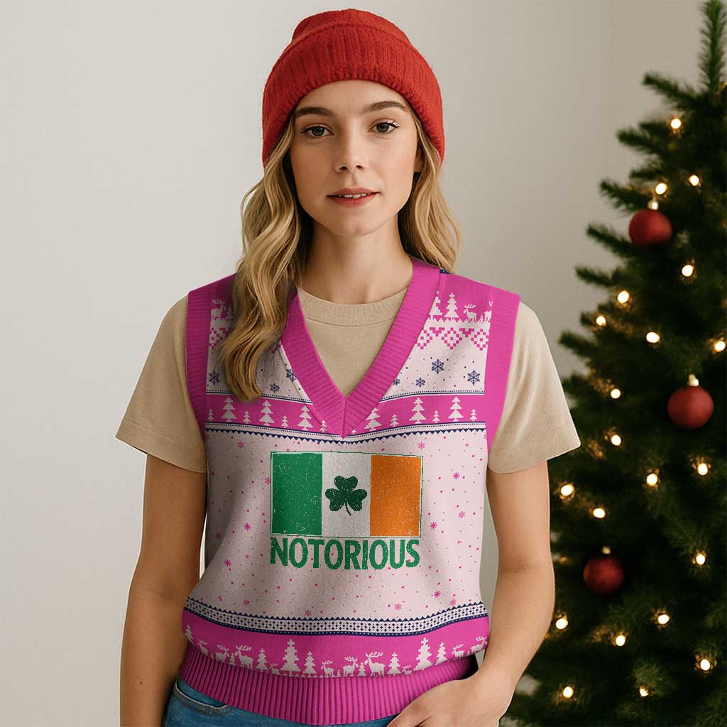 Irish Pride Boxing Fighting Notorious V-Neck Knit Sweater Vest Vintage Ireland Flag Irish Retro Throwback