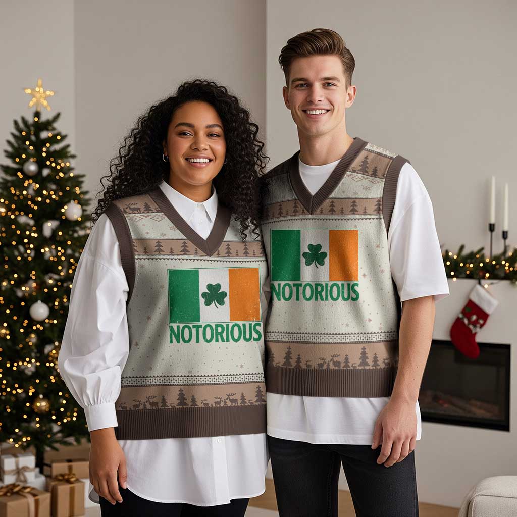 Irish Pride Boxing Fighting Notorious V-Neck Knit Sweater Vest Vintage Ireland Flag Irish Retro Throwback