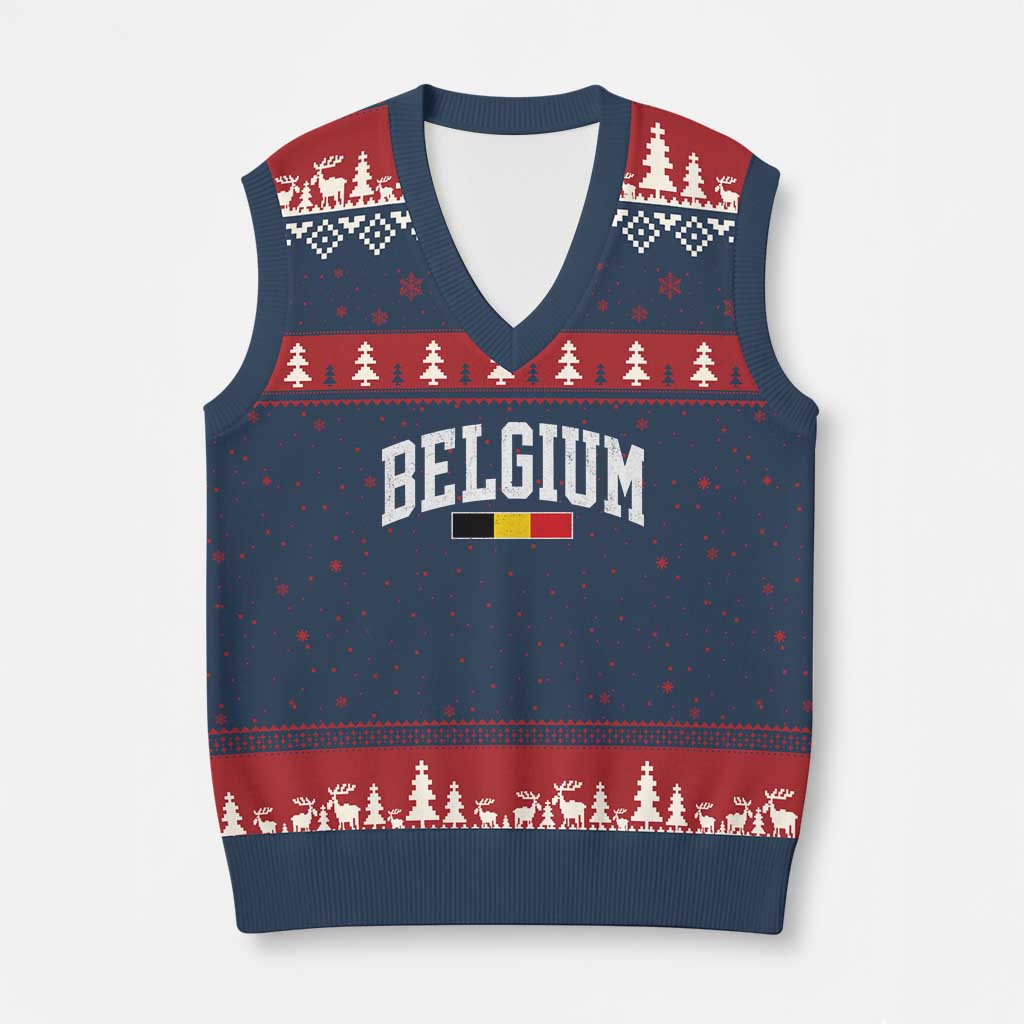 Vintage Belgium Flag Graphic V-Neck Knit Sweater Vest Belgian Pride Patriotic Gift