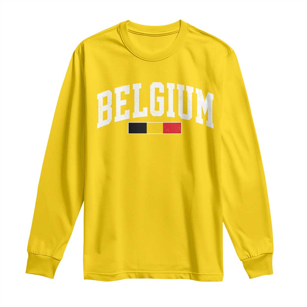 Vintage Belgium Flag Graphic Long Sleeve Shirt Belgian Pride Patriotic Gift