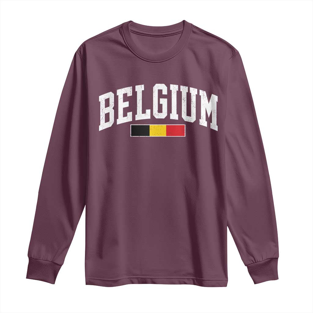 Vintage Belgium Flag Graphic Long Sleeve Shirt Belgian Pride Patriotic Gift