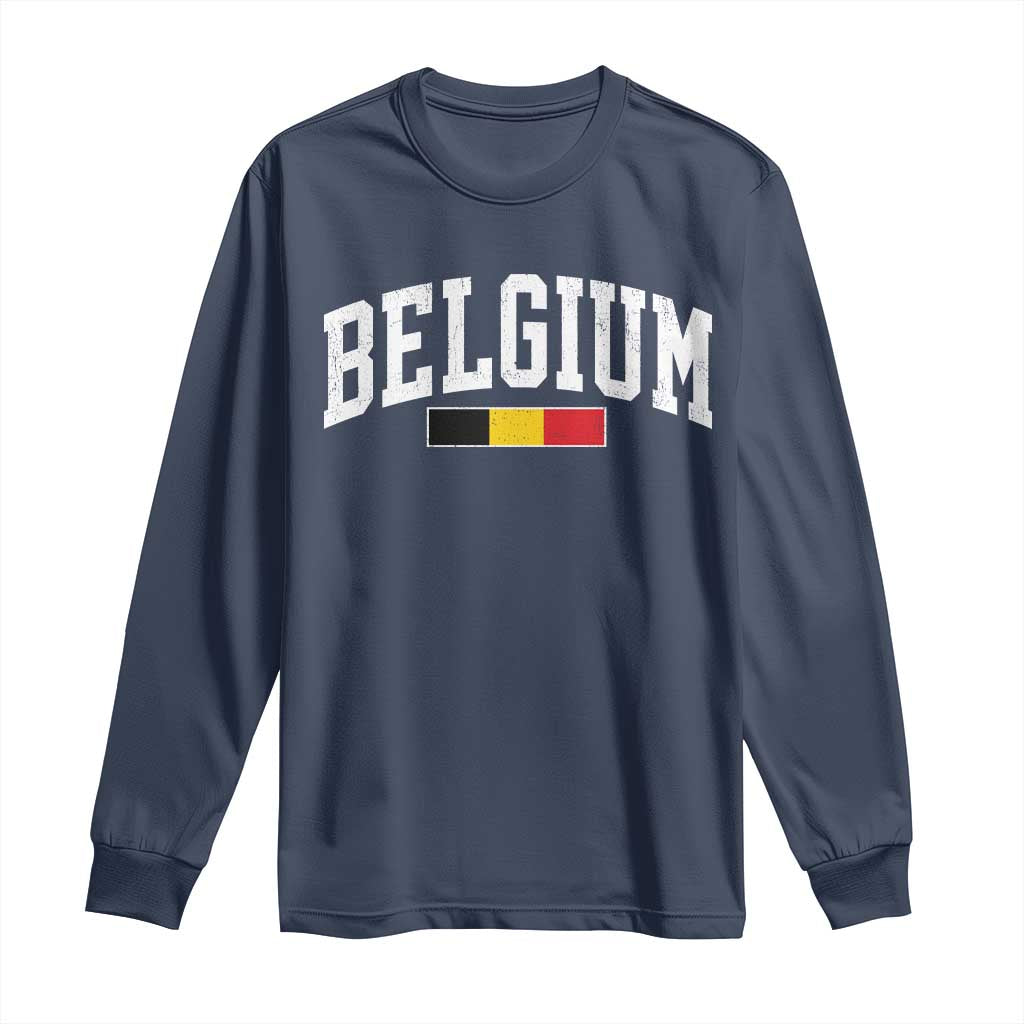 Vintage Belgium Flag Graphic Long Sleeve Shirt Belgian Pride Patriotic Gift