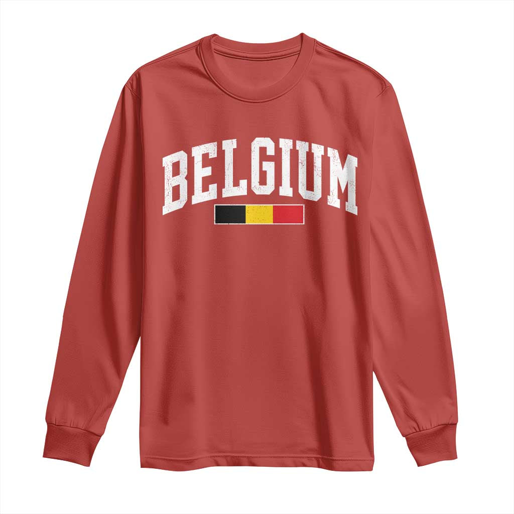 Vintage Belgium Flag Graphic Long Sleeve Shirt Belgian Pride Patriotic Gift