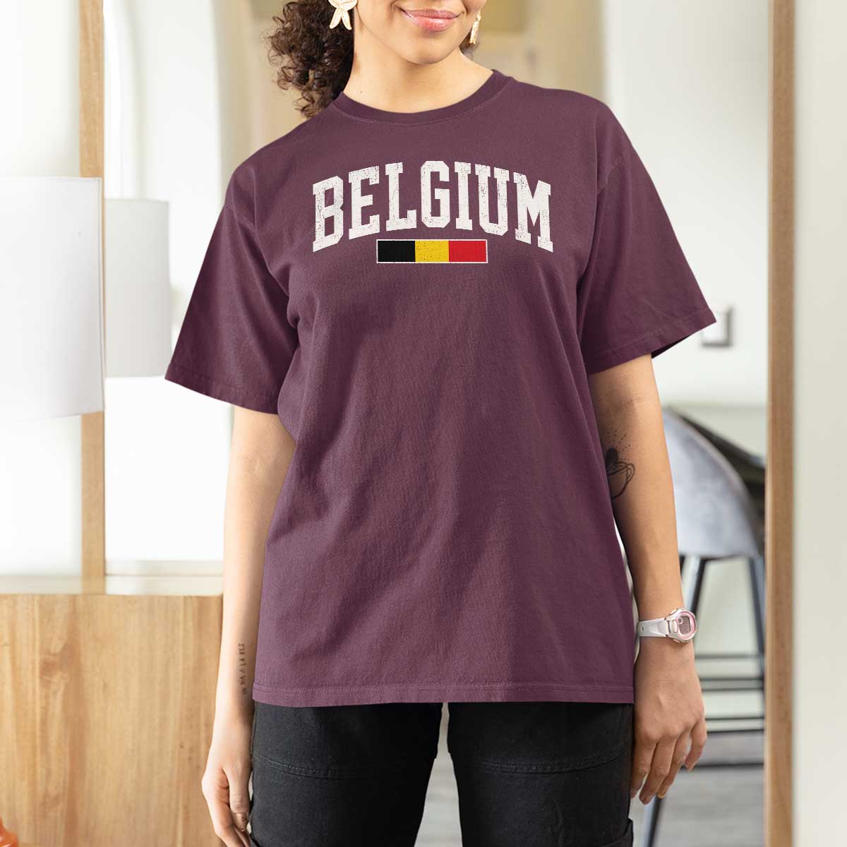 Vintage Belgium Flag Graphic T Shirt For Women Belgian Pride Patriotic Gift
