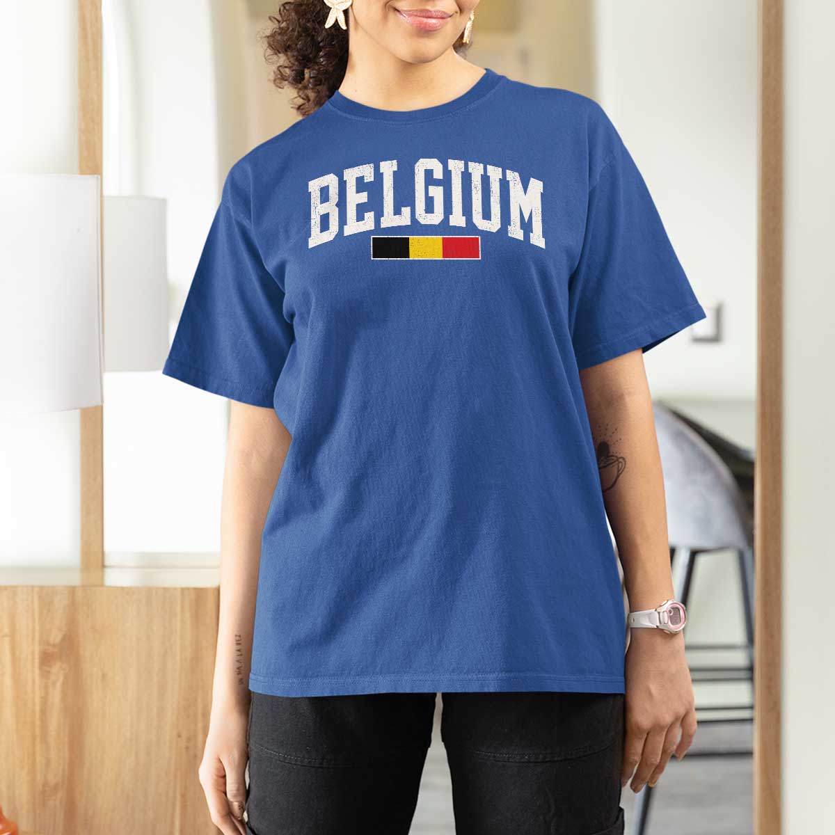 Vintage Belgium Flag Graphic T Shirt For Women Belgian Pride Patriotic Gift