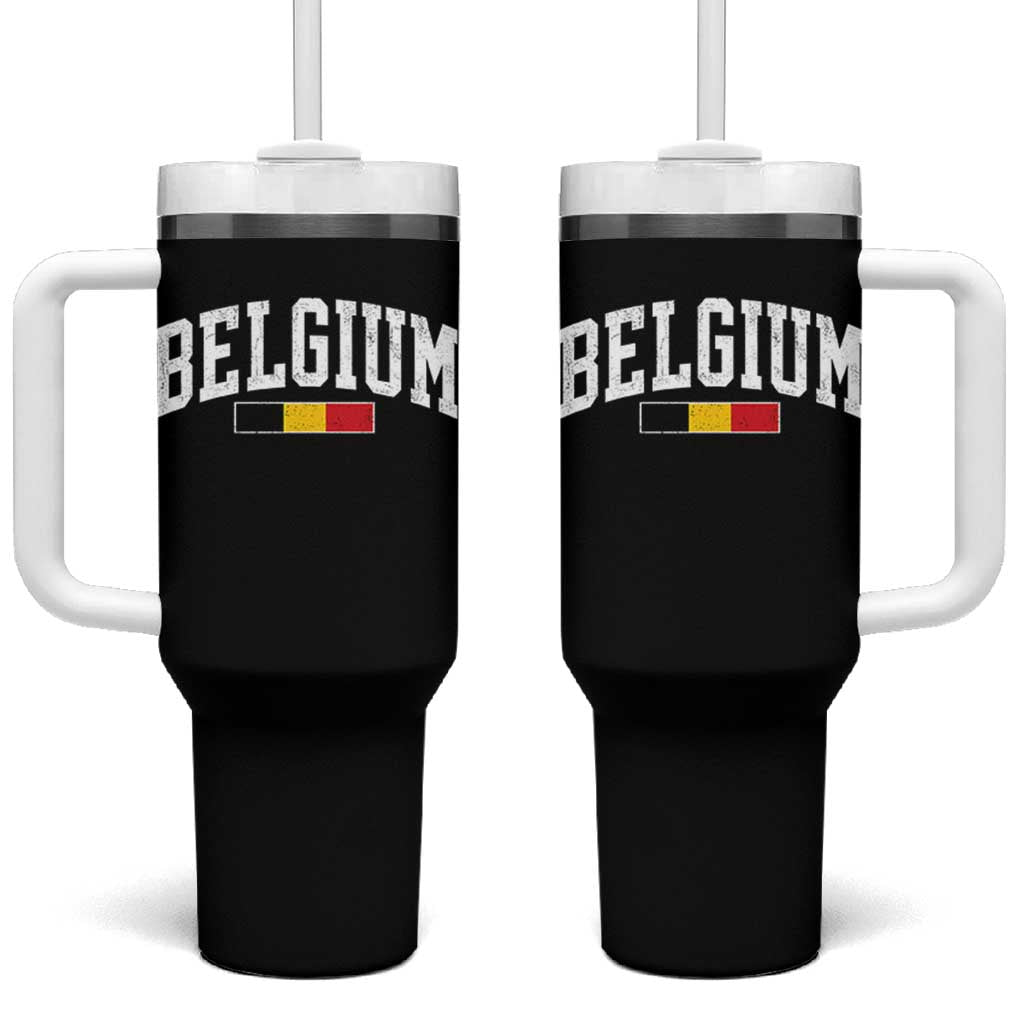 Vintage Belgium Flag Graphic Tumbler With Handle Belgian Pride Patriotic Gift