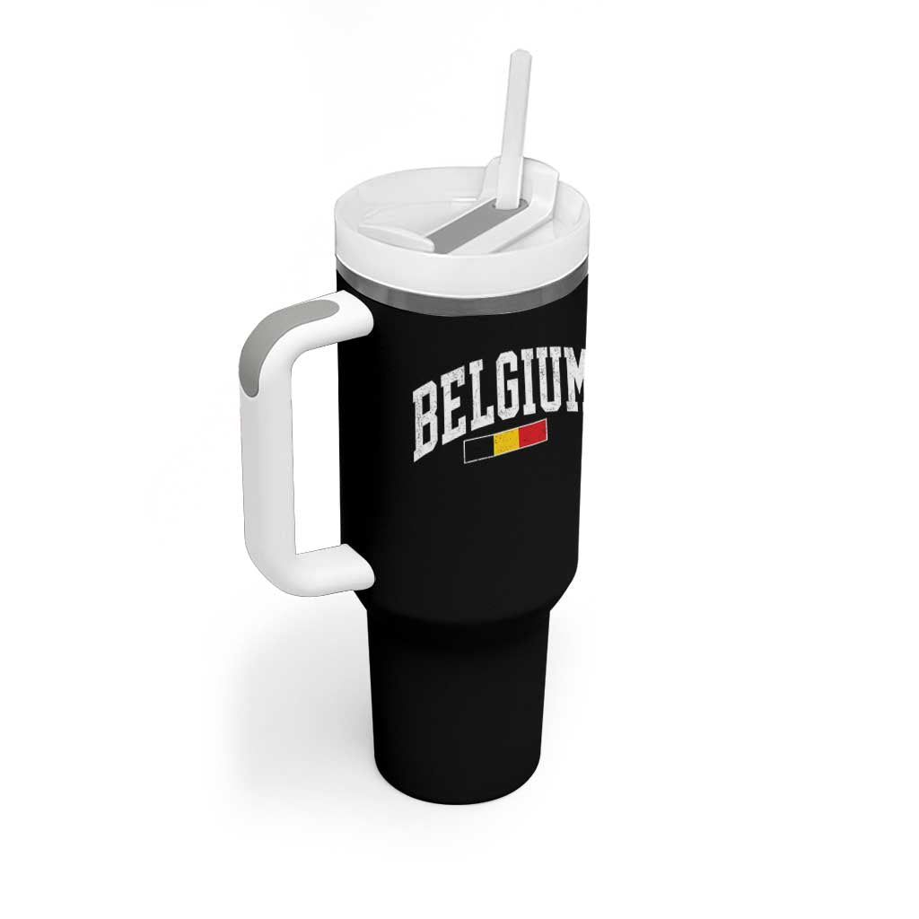 Vintage Belgium Flag Graphic Tumbler With Handle Belgian Pride Patriotic Gift