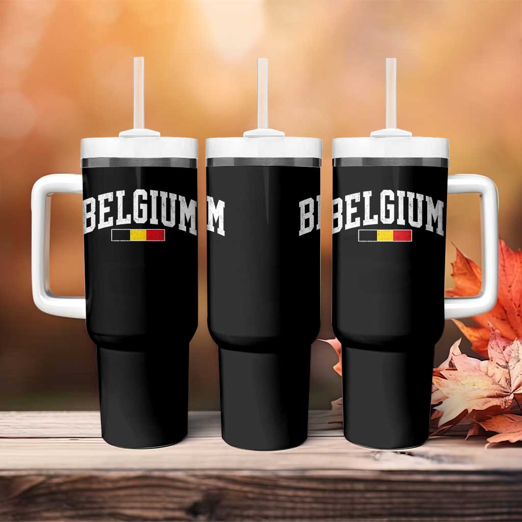Vintage Belgium Flag Graphic Tumbler With Handle Belgian Pride Patriotic Gift