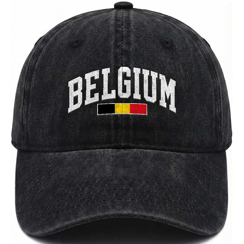 Vintage Belgium Flag Graphic Washed Cotton Baseball Cap Belgian Pride Patriotic Gift
