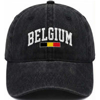 Vintage Belgium Flag Graphic Washed Cotton Baseball Cap Belgian Pride Patriotic Gift