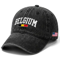 Vintage Belgium Flag Graphic Washed Cotton Baseball Cap Belgian Pride Patriotic Gift
