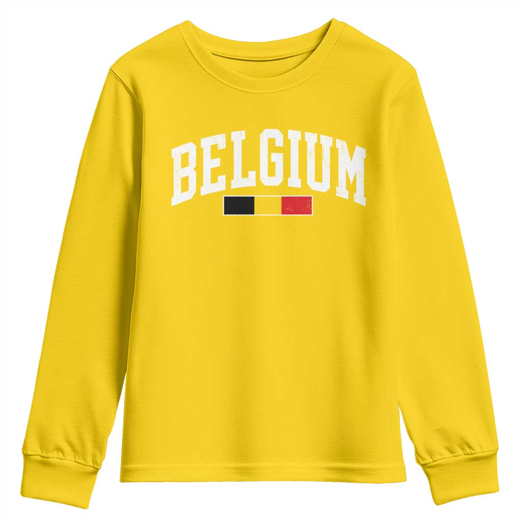 Vintage Belgium Flag Graphic Youth Sweatshirt Belgian Pride Patriotic Gift