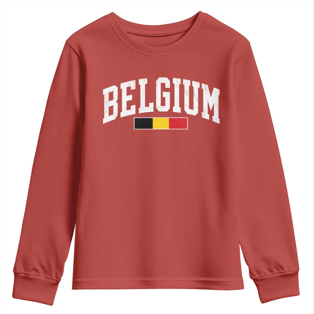 Vintage Belgium Flag Graphic Youth Sweatshirt Belgian Pride Patriotic Gift