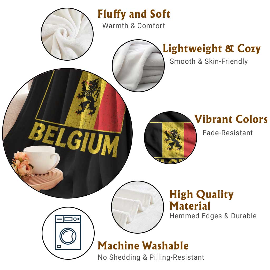 Vintage Belgium Soccer Flag with Lion Graphic Throw Blanket Belgian Football Pride Gift for Fans
