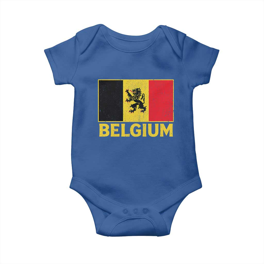 Vintage Belgium Soccer Flag with Lion Graphic Baby Onesie Belgian Football Pride Gift for Fans