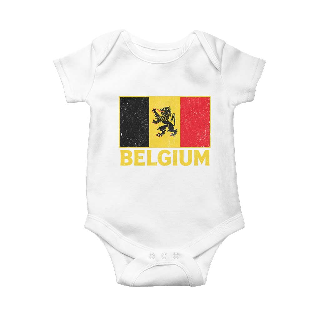 Vintage Belgium Soccer Flag with Lion Graphic Baby Onesie Belgian Football Pride Gift for Fans
