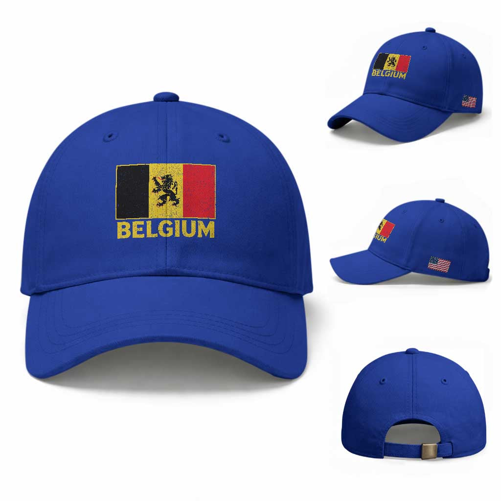 Vintage Belgium Soccer Flag with Lion Graphic Baseball Cap Belgian Football Pride Gift for Fans