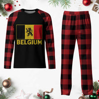 Vintage Belgium Soccer Flag with Lion Graphic Plaid Pajama Set Belgian Football Pride Gift for Fans