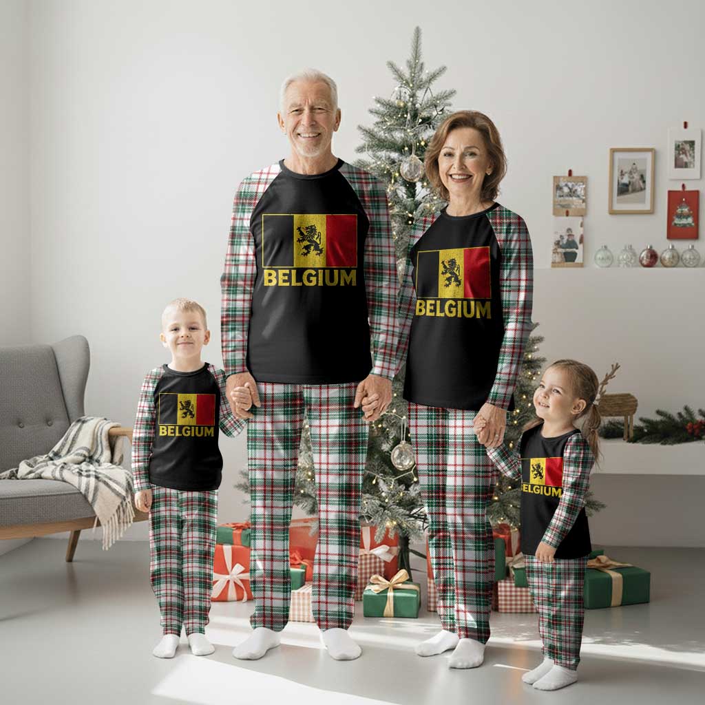 Vintage Belgium Soccer Flag with Lion Graphic Plaid Pajama Set Belgian Football Pride Gift for Fans