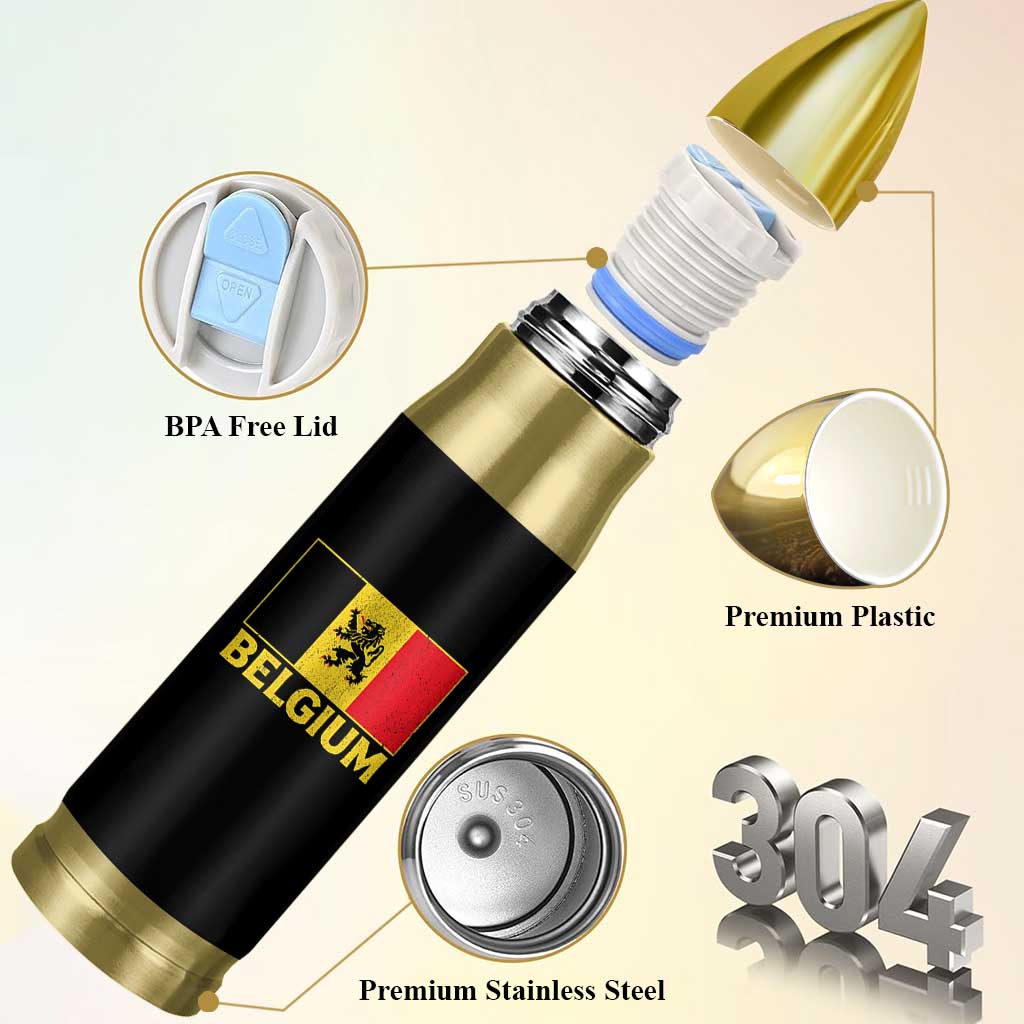Vintage Belgium Soccer Flag with Lion Graphic Bullet Tumbler Belgian Football Pride Gift for Fans