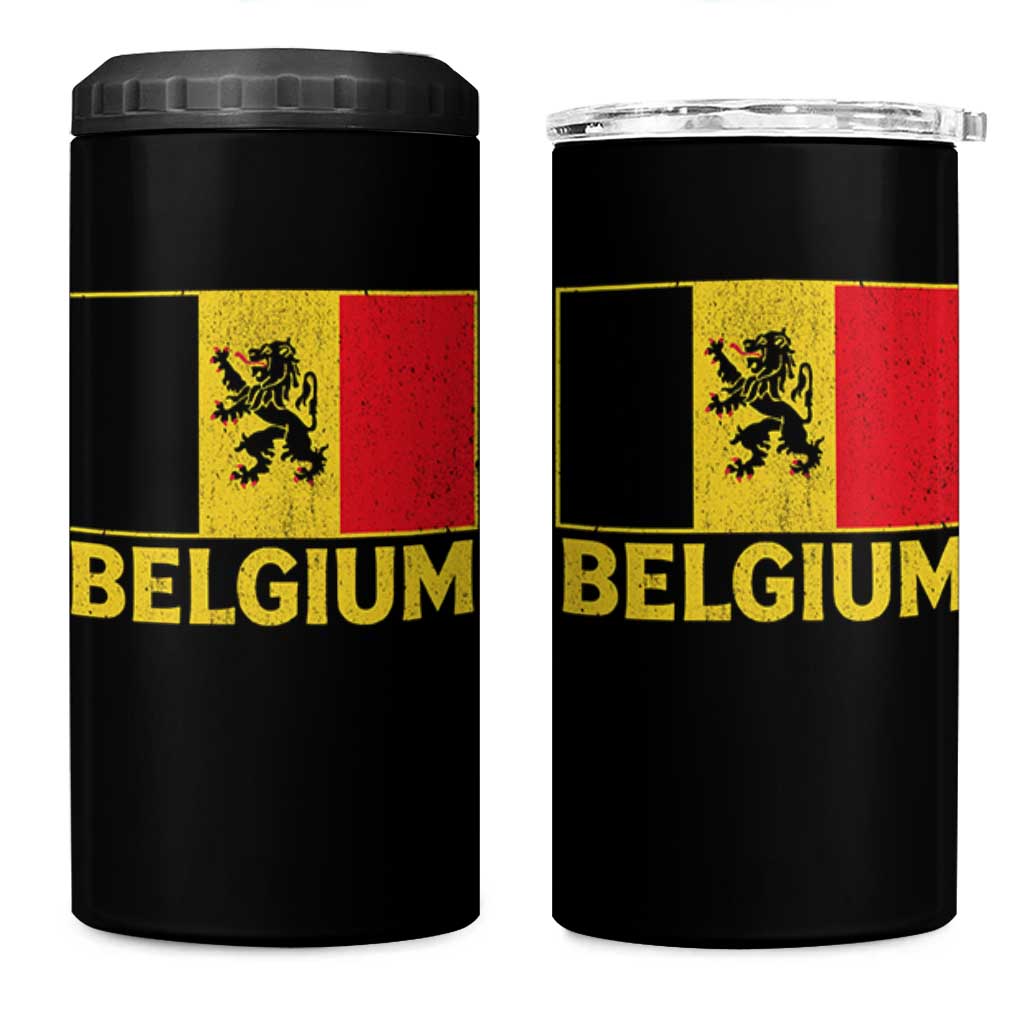 Vintage Belgium Soccer Flag with Lion Graphic 4 in 1 Can Cooler Tumbler Belgian Football Pride Gift for Fans