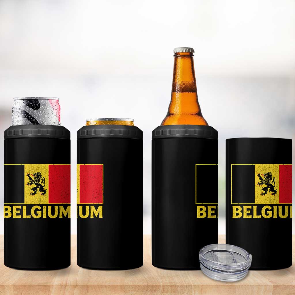 Vintage Belgium Soccer Flag with Lion Graphic 4 in 1 Can Cooler Tumbler Belgian Football Pride Gift for Fans