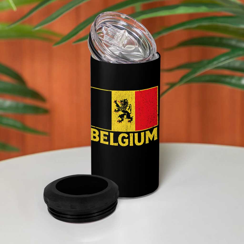 Vintage Belgium Soccer Flag with Lion Graphic 4 in 1 Can Cooler Tumbler Belgian Football Pride Gift for Fans