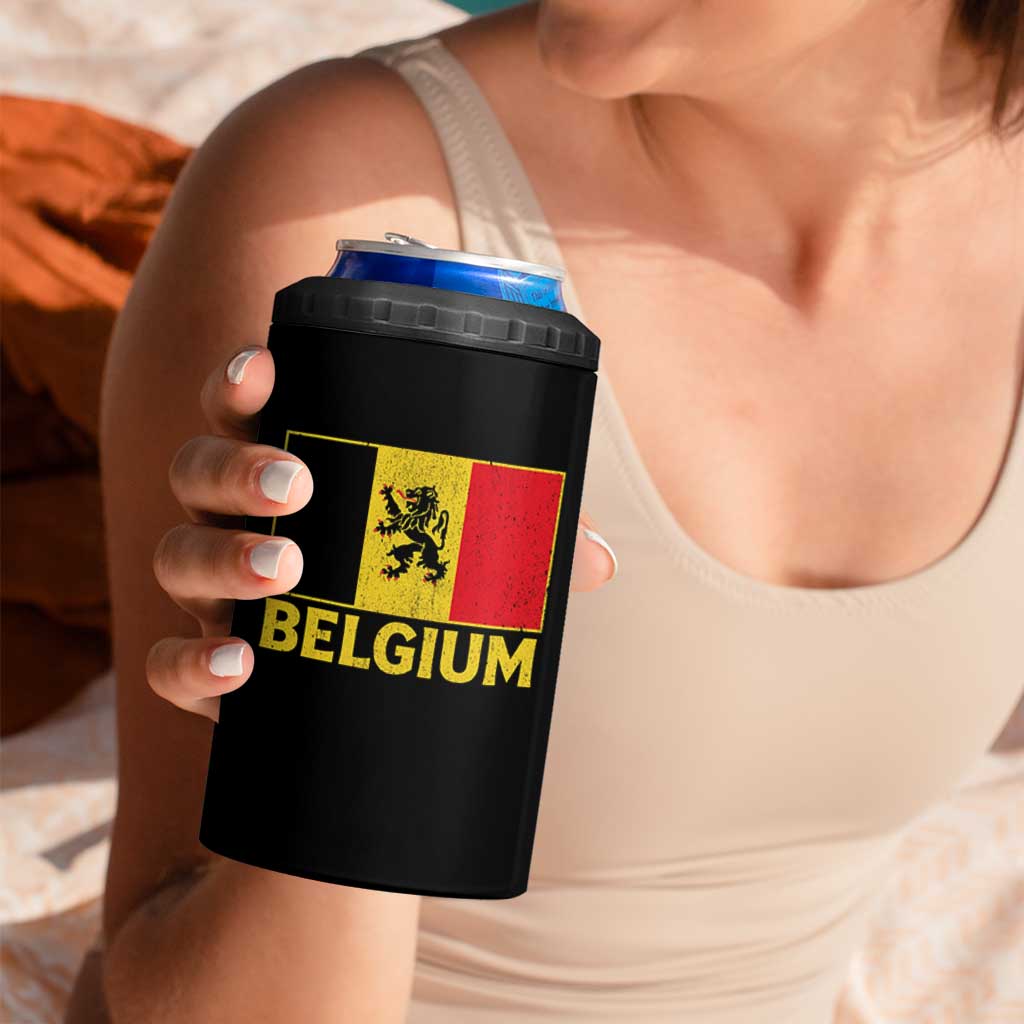 Vintage Belgium Soccer Flag with Lion Graphic 4 in 1 Can Cooler Tumbler Belgian Football Pride Gift for Fans