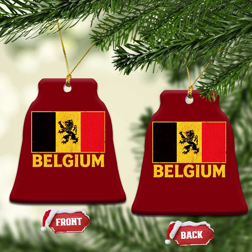 Vintage Belgium Soccer Flag with Lion Graphic Ceramic Ornament Belgian Football Pride Gift for Fans