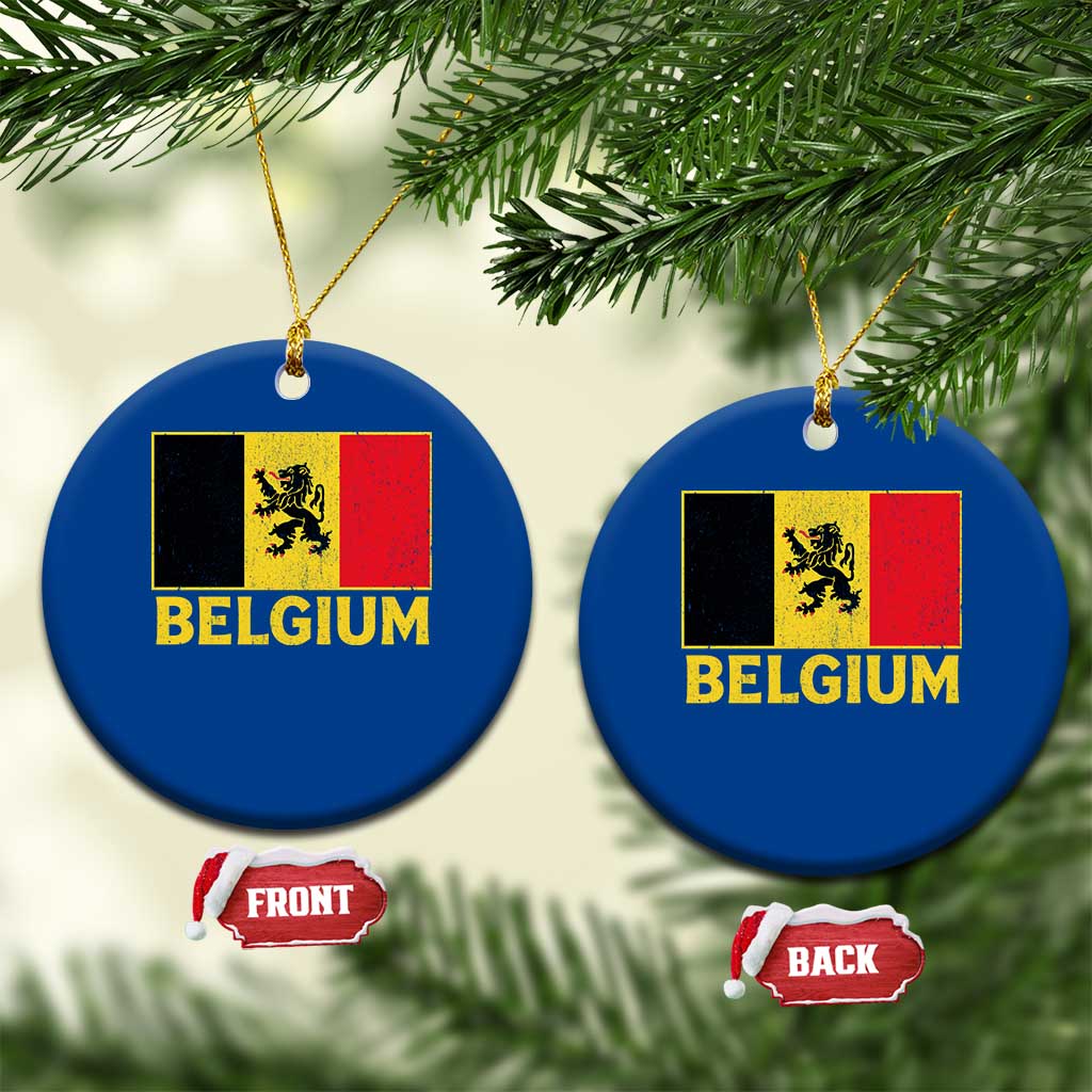 Vintage Belgium Soccer Flag with Lion Graphic Ceramic Ornament Belgian Football Pride Gift for Fans