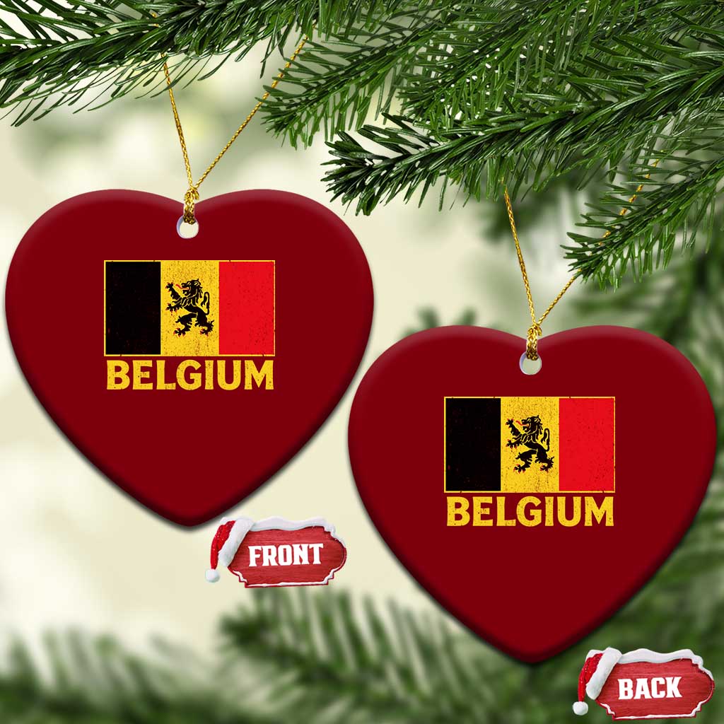 Vintage Belgium Soccer Flag with Lion Graphic Ceramic Ornament Belgian Football Pride Gift for Fans