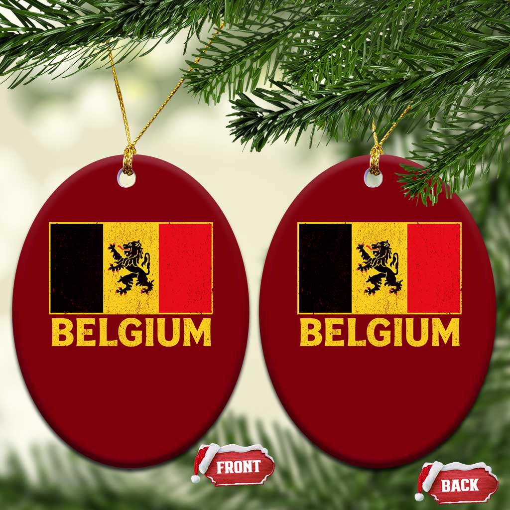 Vintage Belgium Soccer Flag with Lion Graphic Ceramic Ornament Belgian Football Pride Gift for Fans