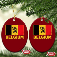Vintage Belgium Soccer Flag with Lion Graphic Ceramic Ornament Belgian Football Pride Gift for Fans